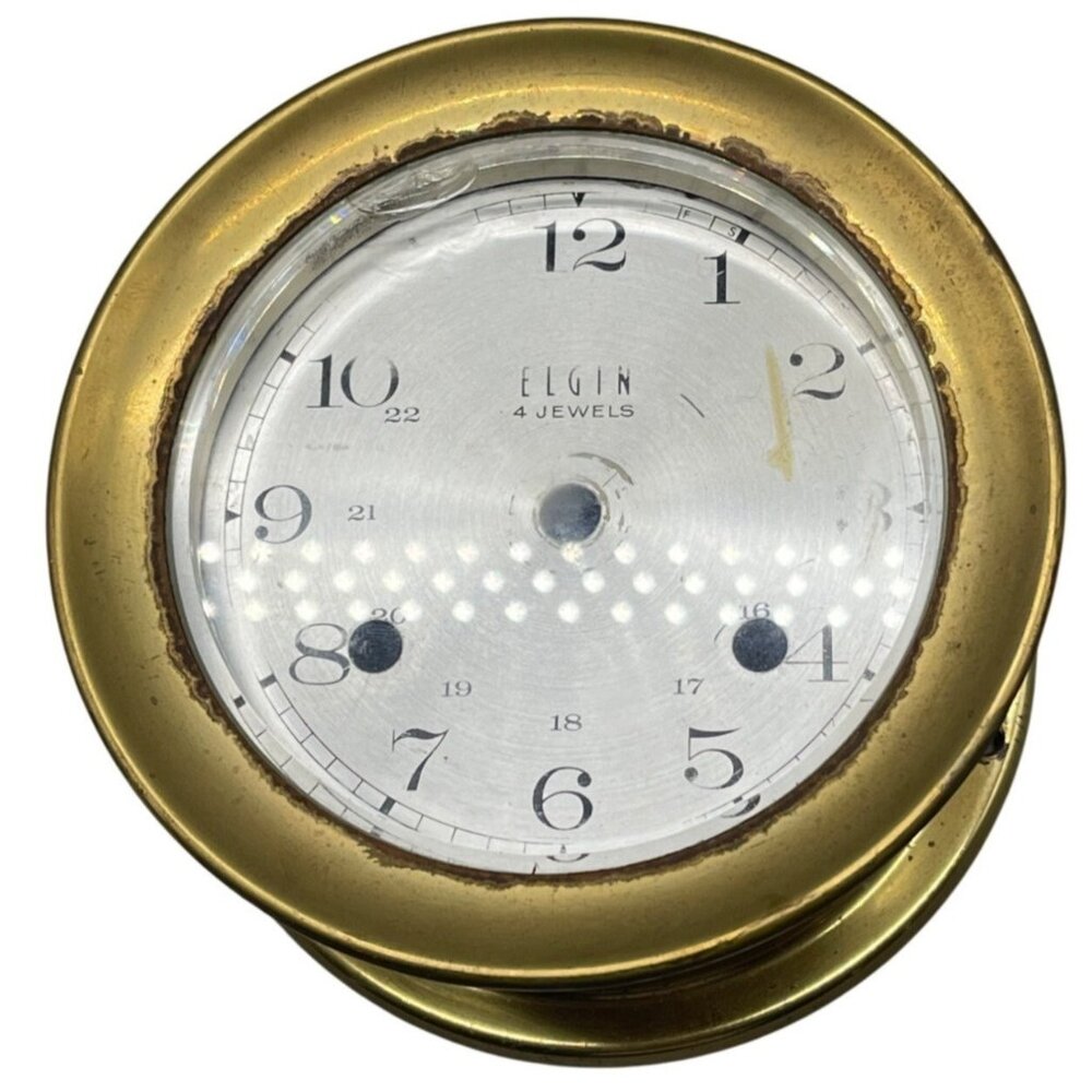 parts only Elgin 4 jewels clock western Germany ship brass wall hanging READ